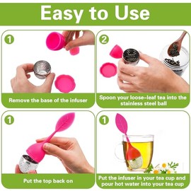 Bekith Paquete de 7 infusores de t de silicona, lindo t de hojas sueltas, colador de t de malla fina con bandeja de goteo, bola de filtro de t de...  