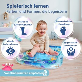 Mallie® Blue Original Water Mat Baby BPA Free 66 x 50 cm I Perfect Tummy Time Toy for Tummy Position - Water Play Mat Baby, Baby Mat, Baby Mat for Baby 3 Months