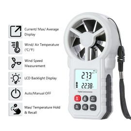 Digital Anemometer, Wind Speed Meter with Temperature Sensor, Wind Gauge Air Flow Velocity Measurement with LED Light, MAX/MIN/AVG, Wind Measuring Tool for Sailing/Surfing/Hiking/Kite Flying-Gray