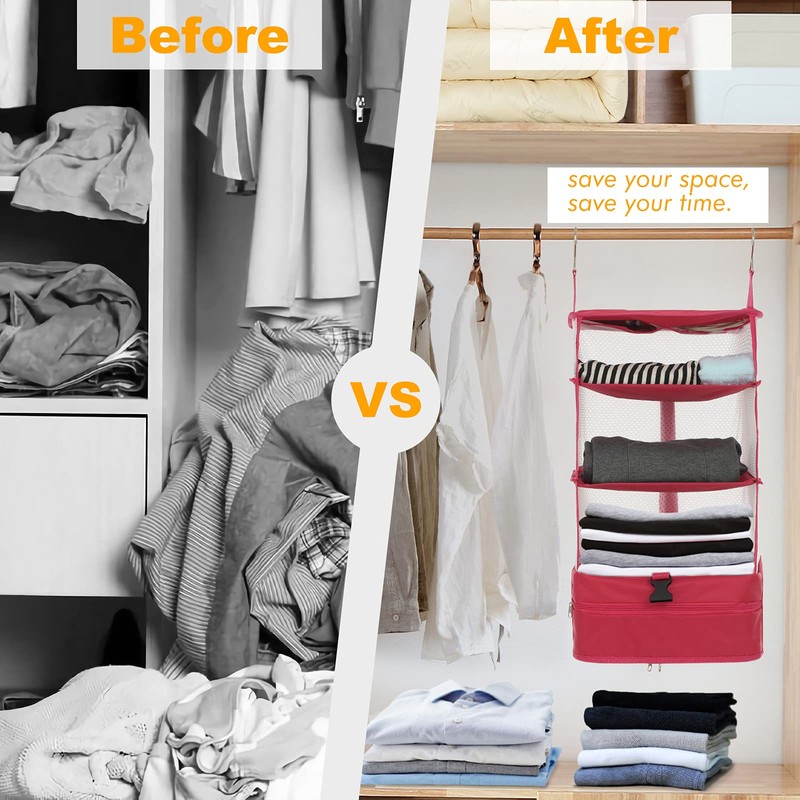 Surblue Hanging 3-Shelf Closet Organizer Pocket Collapsible Washable Oxford Fabric