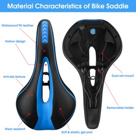 New Gel Bike Seat Bicycle Saddle, MSDADA Bike Saddle for Men & Women, Waterproof Bicycle Seat Comfortable Soft Cushion for Road Bike, Mountain Bike, Exercise Bike, City Bikes(Blue)