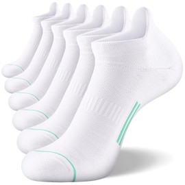 FITRELL 6 Pack Ankle Running Socks for Men and Women Low Cut Cushioned No Show Athletic Sports Compression, Shoe Size 9-12, White Aqua