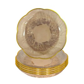 Fkereg Set of 5 Appetizer Plates with Gold Rim 6 Inch, Small Dessert Lunch Salad Plates, Reusable Plastic Party Cocktail Plates, Pinch Bowls for Cooking Prep, Side Dish Serving for Dinner, Rose Gold