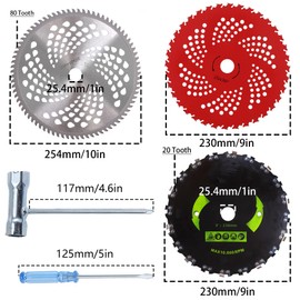 9" x 36 Teeth Carbide Tipped Blades 9" x 20T Chainsaw Tooth Cutter,10" x 80T Carbide Tip Brush Blades with Universal Adapter Kit,Premium Stainless Steel Trimmer Head Compatible with Cutter, Trimmer