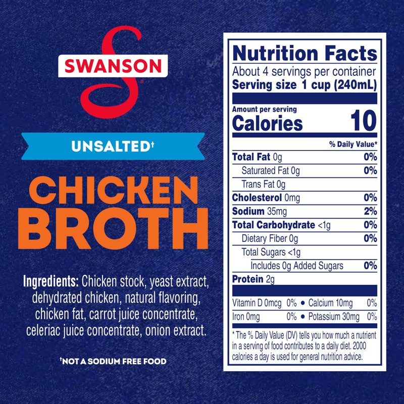 SWANSON S 100% Natural Unsalted Chicken Broth, 32 oz Carton