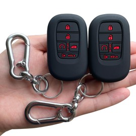 TANDRIVE Key Fob Cover for (5 Buttons) Honda 2022 2023 2024 2025 Civic Accord HR-V Pilot CR-V, Silicone, 2-Pack, Red Button, Black