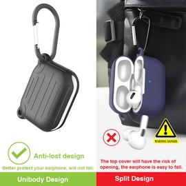 Waterproof case for AirPods pro, AirPods Pro 2nd Generation Case.Anti-Lost, Wireless Charging,Lanyard and Carabiner Include (Black)