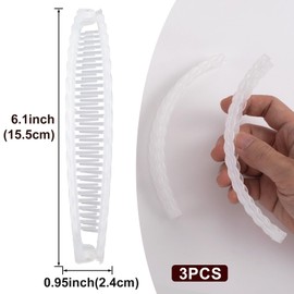 Mxxipp 3pcs French Banana Clips, Non-Slip Classic Large Hairstyle Claws, Double Combs Hair Holder for Women Curly Straight Long Thick Thin Hair- Clear