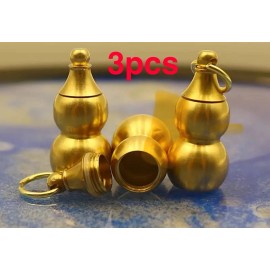 3pcs Brass Waterproof  Gourd Keychains, Mini Container, Pill Container, Pendant
