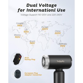 Dual Voltage Travel Hair Dryer, 1500W High-Speed Ionic Hair Dryers with Magnetic Curly Diffuser, Fast Drying, Lightweight Compact Portable Blow Dryer, No Heat Damage Gift Women,Quiet,European 110-240V