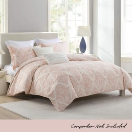 Uniclinens Damask Duvet Cover Queen - Pink and Beige Duvet Cover Set, 100% Cotton Queen Size Set with Zipper Closure and 8 Ties, 1 Duvet Cover (90”x 90”) & 2 Pillow Shams (20“x 26”)