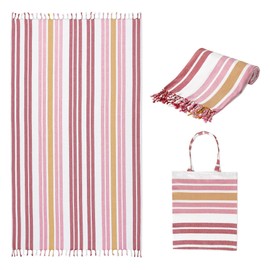 Folkulture Turkish Beach Towel for Adults with Beach Bag 40" x 72" Bath Towels, Beach Blanket or Oversized Sand Resistant Beach Towels, 100% Cotton Fast Drying, Lightweight and Large, (Sunset)