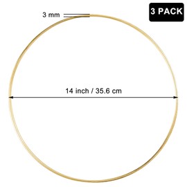 3 Pack 14 Inch Large Metal Floral Hoop Wreath Macrame Gold Hoop Rings for Making Wedding Wreath Decor and DIY Dream Catcher Wall Hanging Crafts