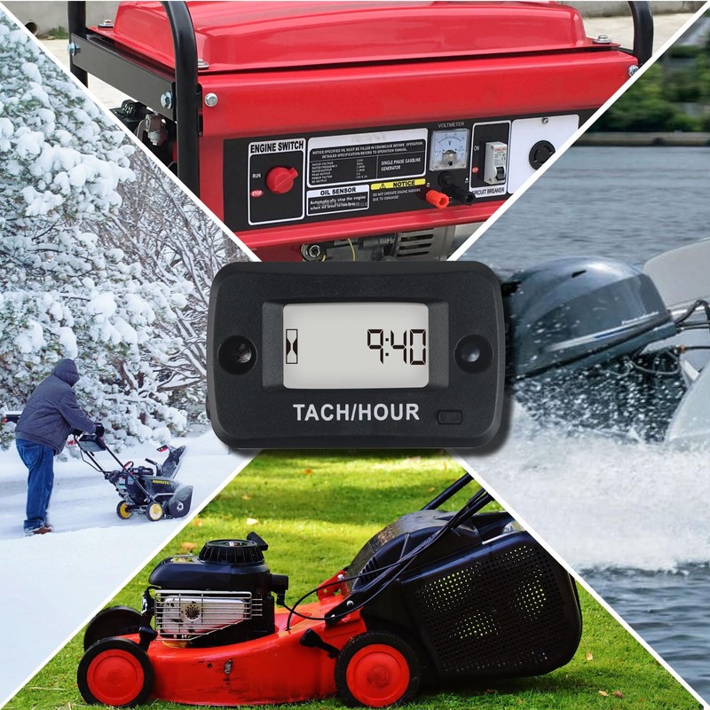 Jayron JR-HM019R Digital LCD Waterproof Gasoline Engine Hour Meter Tachometer