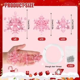 DIYASY 45 Pcs Crystal Snowflake Ornaments, Pink Acrylic Snowflake Glass Decorations for Christmas Tree Plastic Pendant Ornament Holiday Home Décor