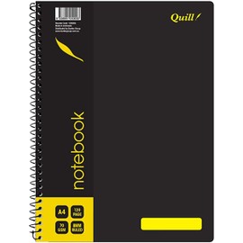 Quill, Q Series, A4 Notebook, 8mm Lined, 120 Pages, 70gsm, Wirebound, Black PP Cover