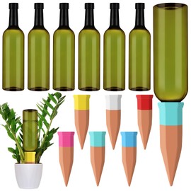 SiliFine 12 Pack Plant Watering Devices Include 6 Terracotta Self Watering Spikes and 6 Pcs 26 oz Plastic Bottles, Slow Release Vacation Insert Automatic Plant Waterer Device (Mixed Colors)