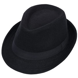 vipolish Retro Classic Manhattan Fedora Hat Jazz Cap for Unisex Stage Performance Party Show Cosplay Wedding Daily Life Black