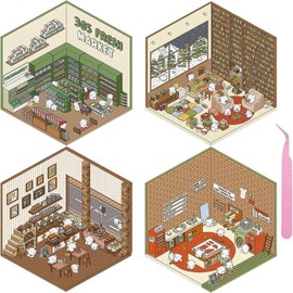 4 Sets DIY 3D House Stickers,Cute DIY 3D Sticker Scene for Kids,Make Your Own Stickers for Adults Pass The Time, Fun Cute Room Sticker Korean Cartoon Kawaii Stickers