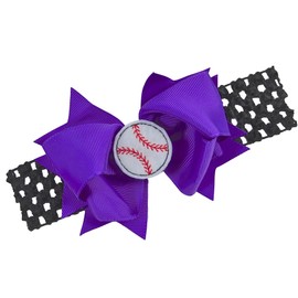 Funny Girl Designs Baseball Team Fan Bow and Crochet Headband Fits Newborn to Toddlers (BLACK BAND/PURPLE BOW)