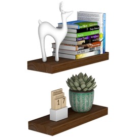 FALANZATH Floating Shelves, Small Bathroom Shelves Set of 2, 16 inches Small Wall Mounted Shelves for Bedroom/Living Room/Kitchen/Bathroom, Dark Walnut
