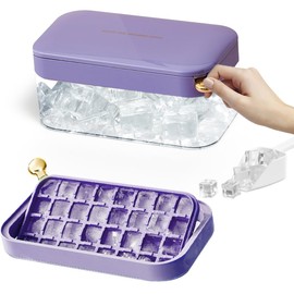 Stackable Ice Cube Tray Set with Lid & Bin, Ice Trays for Freezer –1S release all the ice cubes, Reusable silicone ice cube trays with lid for Drinks and Cocktails (Purple)