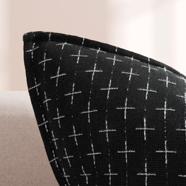 ZWJD Cushion Cover 45 x 45 cm, Set of 2, Black, Soft Polyester Textured Cushion Covers, Decorative Cushion, Flange Edge, Cosy Farmhouse Cushion Covers for Couch, Bed, Sofa, Living Room