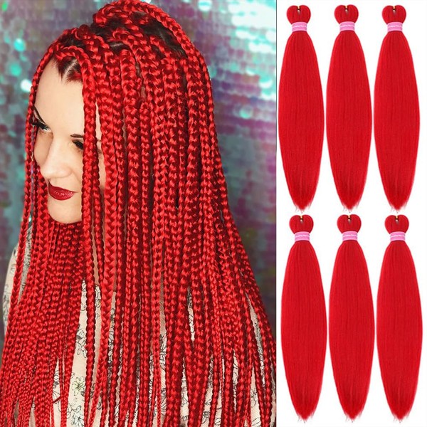 MEZIRU Red Braiding Hair Pre Stretched 26 Inch 6Pcs/Packs Synthetic