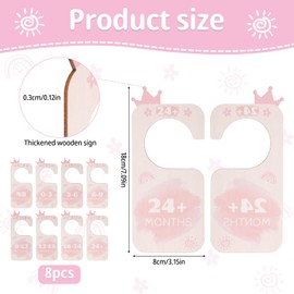 8pcs Wooden Baby Closet Dividers, Basswood Newborn Wardrobe Organizer Double-Side Baby Hanger Dividers by Clothing Sizes Baby Nursery Hanger Separators for New Mom Dad Parents (Crown) ﻿