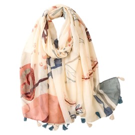 amokk Boho Floral Scarf with Tassels for Women Lightweight Shawl and Wraps Head Scarves (Color-18)