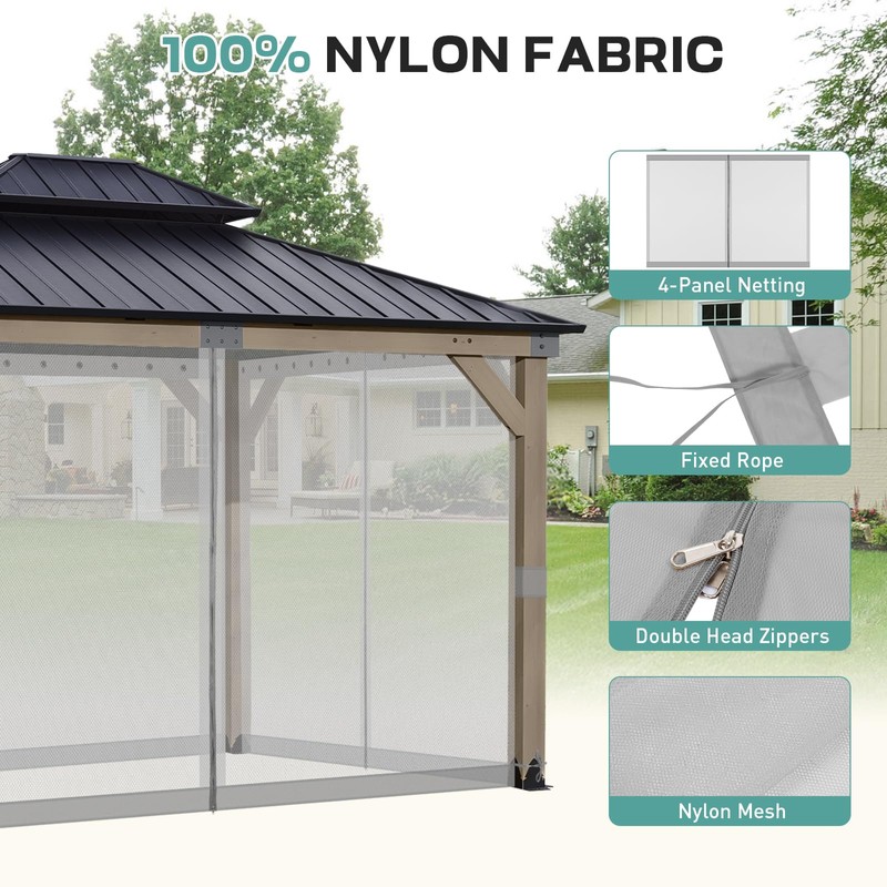 Aoodor Universal 10x12 ft Gazebo Mosquito Netting, Replacement 4-Panel Sidewalls