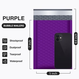 UCGOU Bubble Mailers 5x8.6 Inch Usable Size 5x7 Inch Purple 100 Pack Padded Envelopes Small Business Mailing Packages Self Seal Adhesive Waterproof Boutique Shipping Bags for Jewelry Makeup Supplies