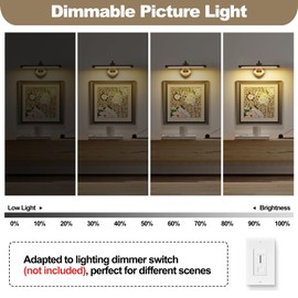 Modern Dimmable Picture Lights for Wall 15.75 Inch Hard-Wired LED Picture Frame Lights for Paintings Gallery Light with Adjustable Swing Arm Display Lights For Artwork, 7W, 2700K, Warm White - Brass