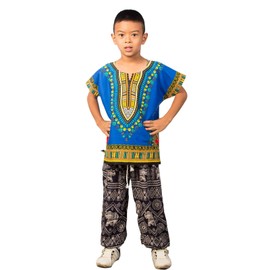 LOFBAZ Camisa africana Dashik para niños, unisex, para niños y niñas, Azul / Patchwork, 12 meses