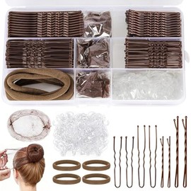 Kit Profesional para Moños y Recogidos de 385pcs,Pinzas Negras y Pasadores para Cabello con Horquillas para Mujeres, Gorros Malla Cofias Desechables, Ajustable para Ballet,Cocina (Hair Pins Kit-385 Browm)