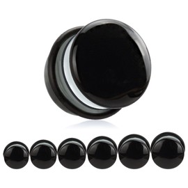 KUBOOZ(1 Pair Black-surface Glass O-Ring Ear Plugs Tunnels Gauges Stretcher Piercings 2g