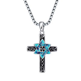 Jnrbecm Star of David Necklace for Men Women Stainless Steel Celtic Cross Necklace for Men Star of David with Cross Necklace Mens Cross Necklaces Christians Jewelry Gifts for Women Men