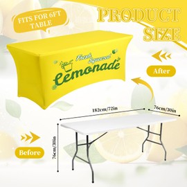 6 ft Lemonade Stand Tablecloth, Stretch Spandex Table Cover,Colorfast After Many Washes, Lemonade Stand Supplies for Standard Folding Tables, Party Tablecover, Lemon Birthday Party Decor (Yellow)