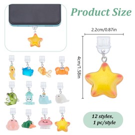 WEBEEDY 12 Styles Sea Animals Dust Plug Charm Type C Anti Dust Plugs with Octopus fish Crabs Starfish Resin Pendants Phone Charging Port Protector,Suitable for All Type C Devices Summer Decoration
