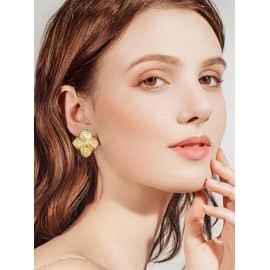 HolidayQbee Gold Studs Square Earrings For Women Statement Earrings Consists Of Four Squares Chunky Textured Stud Earrings Fashion Chic Studs Jewelry