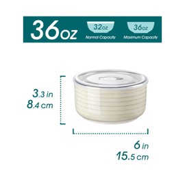 vancasso Bonbon Ceramic Bowls with Lids Set of 4, 36 oz Microwave Safe Soup Bowls, Airtight Food Storage Containers for Meal Prep, Salad, Cereal, Leftovers, Lunch, and Serving, Beige