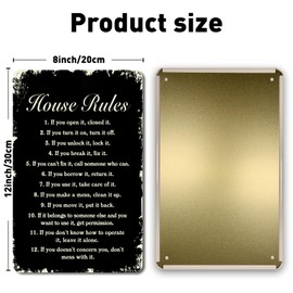 QYAYIK House Rules Sign, Farmhouse Living Room Home Decor Wall Art, Inspirational Family Quote, Family Room Signs, Family Motto Sign, Family Quote Signs, 8 x 12 Inches