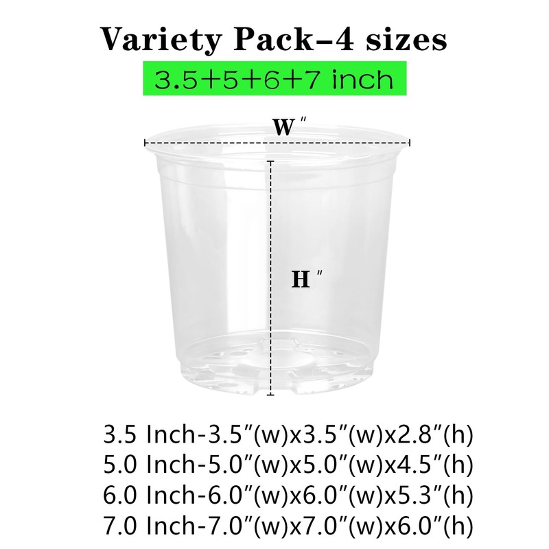 OUPSAUI 36 Pack 7/6/5/3.5 Inch Clear Nursery Pots with Drainage,