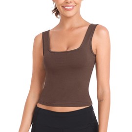 Joviren Cotton Workout Crop Tank Top for Women Square Neck Yoga Tank Tops Athletic Sports Shirts Exercise Undershirts 4 Pack Black/Grey/Apricot/Coffee M