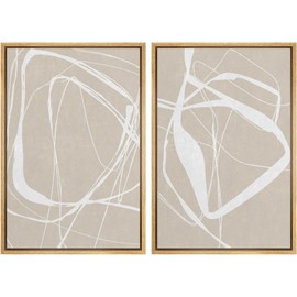 SIGNWIN Framed Canvas Print Wall Art Set Mid-Century Geometric Ring Pattern Abstract Shapes Cozy Neutral Minimalism Decorative Bohemian Relax/Zen for Living Room, Bedroom, Office - 16"x24"x2 Natural