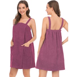 Veseacky Dry Faset Bath Wrap Womens Absorbing Robe Spa Bathrobe with Pocket&Face Strap (L,Fuchsia)