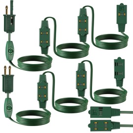 Enhon 2 Pcs 15 Ft Green Extension Cord with 9 Outlets and On/Off Switch, Christmas Tree Light Extension Cord with Safety Fuse Male Plug for Christmas Or Holiday Lights, Christmas Village Lights
