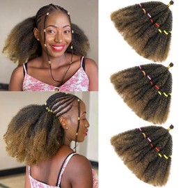 MLETULIPS Afro Kinky Hair Pre Stretched Kinky Marley Twist Hair Afro Braiding Hair Kinky Twist Crochet Braids Synthetic Hair Extensions for Women (T27#, 8 Inch (pack of 3))