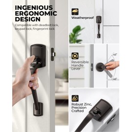 Mensarix Front Door Handle No Lock for Right & Left Handed Doors, Modern Exterior Door Handle with Reversible Lever, Lower Half Grip, Oil Rubbed Bronze