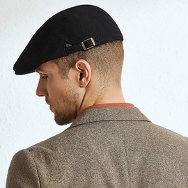 Porsyond Men's Cotton Flat Cap Gatsby, Newsboy Flat Cap, Men's Beret Cap - black
